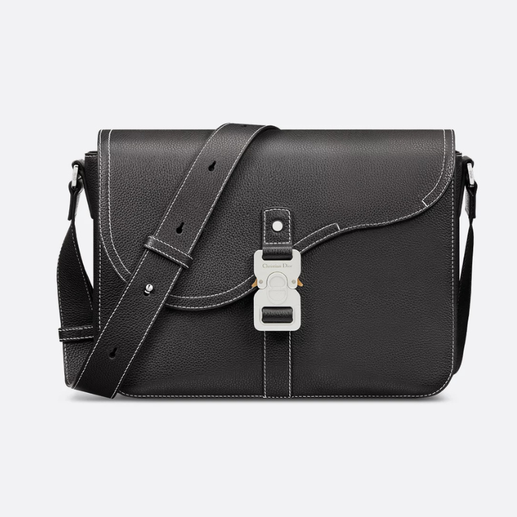 Dior Medium Grained Calfskin Saddle Messenger Bag with Flap - Black