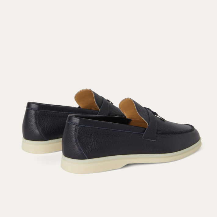 Loro Piana Summer Charms Walk Deerskin Loafer - Navy Blue (W000)