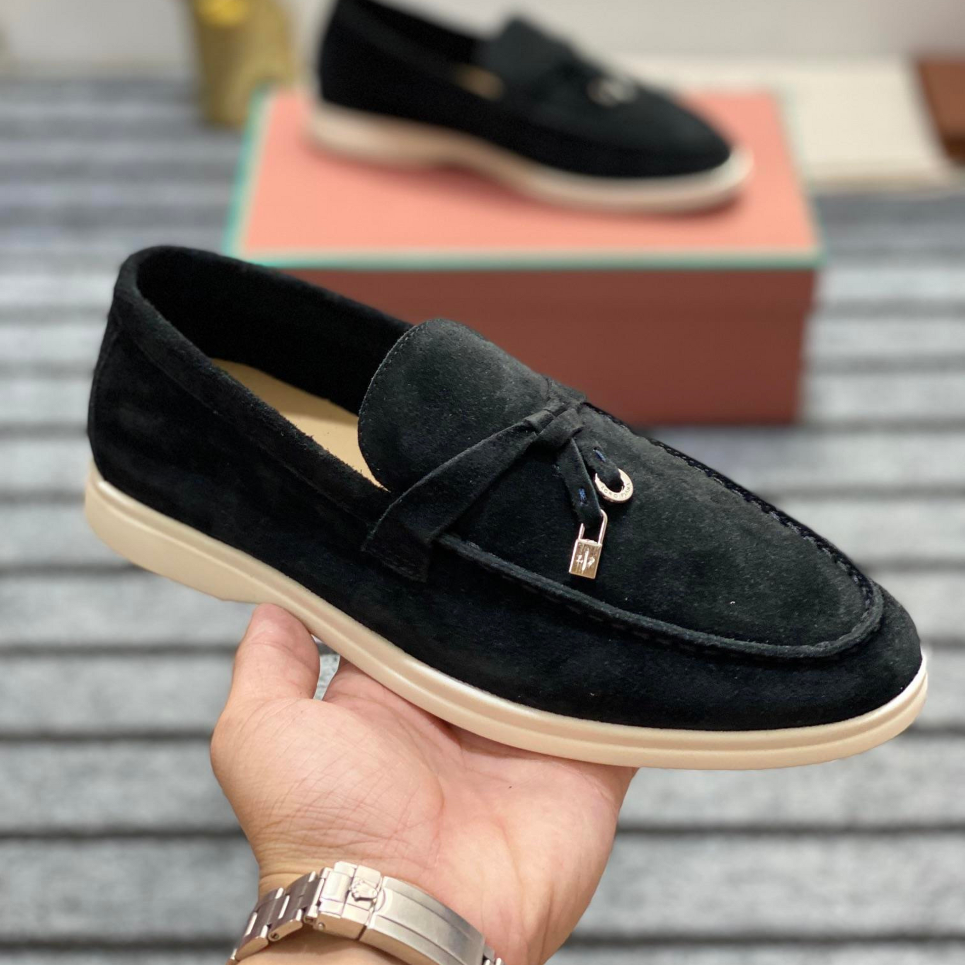 Loro Piana Summer Charm Suede Loafers - Black (029)