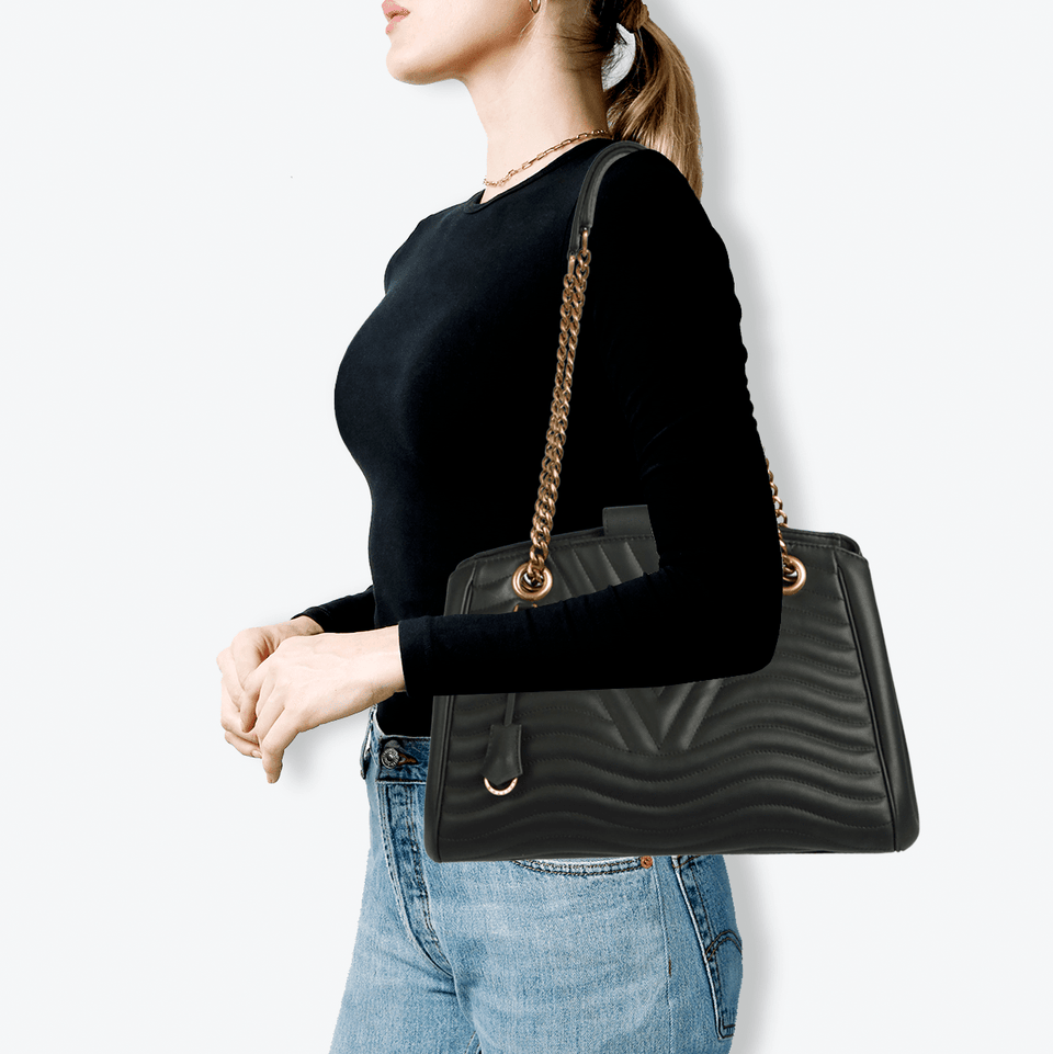 Louis Vuitton Calfskin New Wave Chain Tote Bag - Black