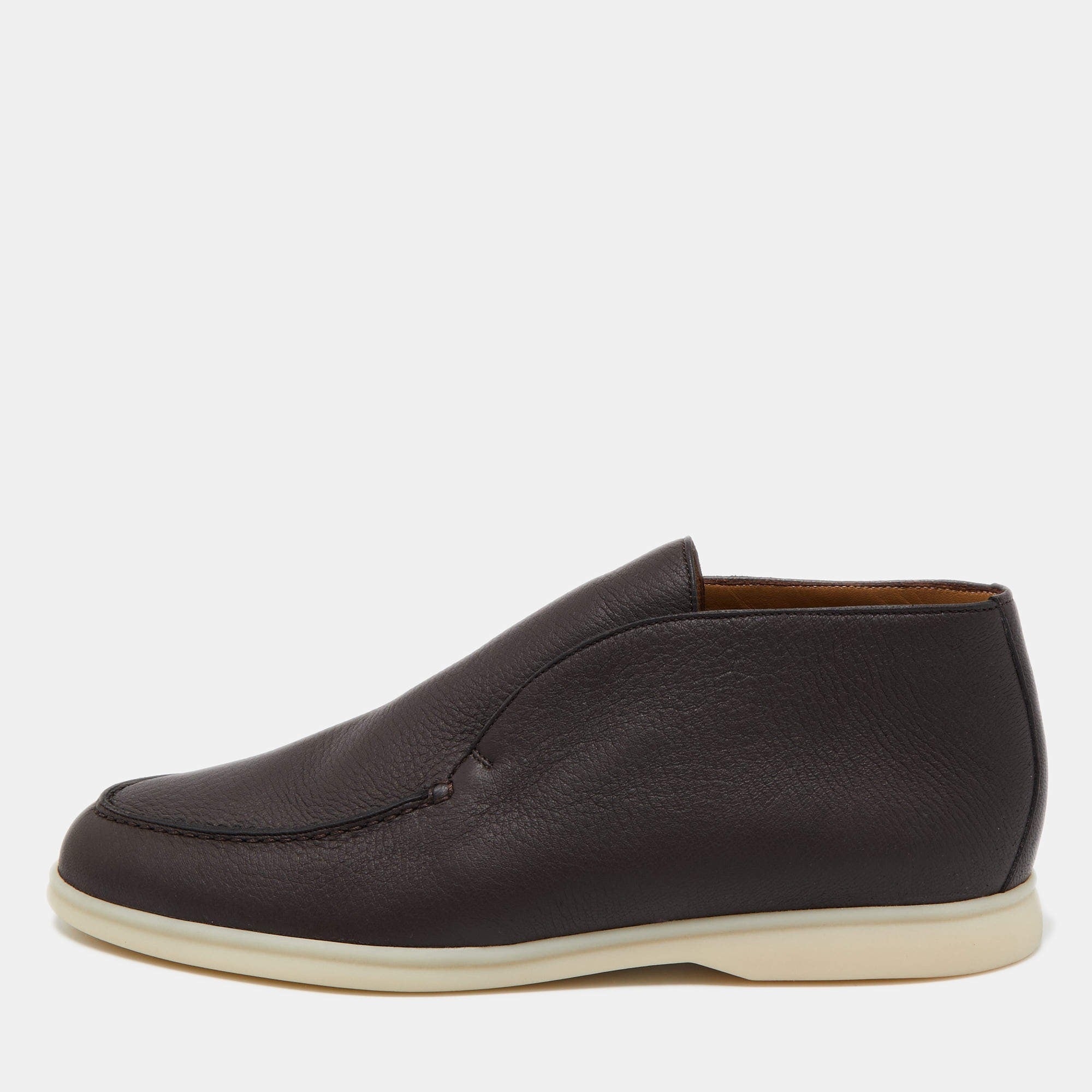 Loro Piana Open Walk Full-Grain Leather Boots – Dark Brown (146)