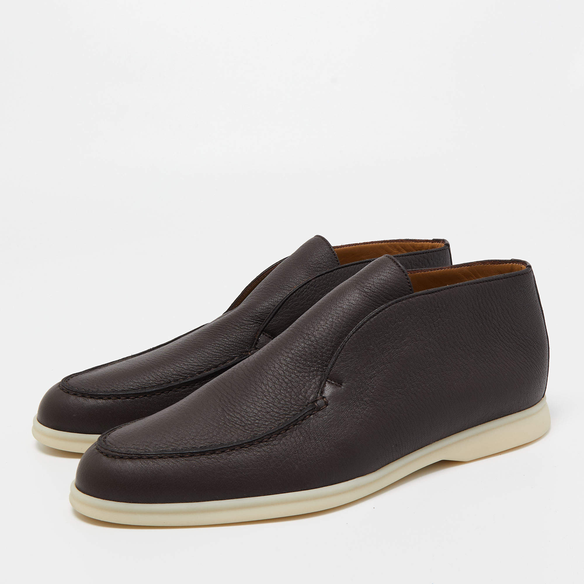 Loro Piana Open Walk Full-Grain Leather Boots –  Dark Brown (146)